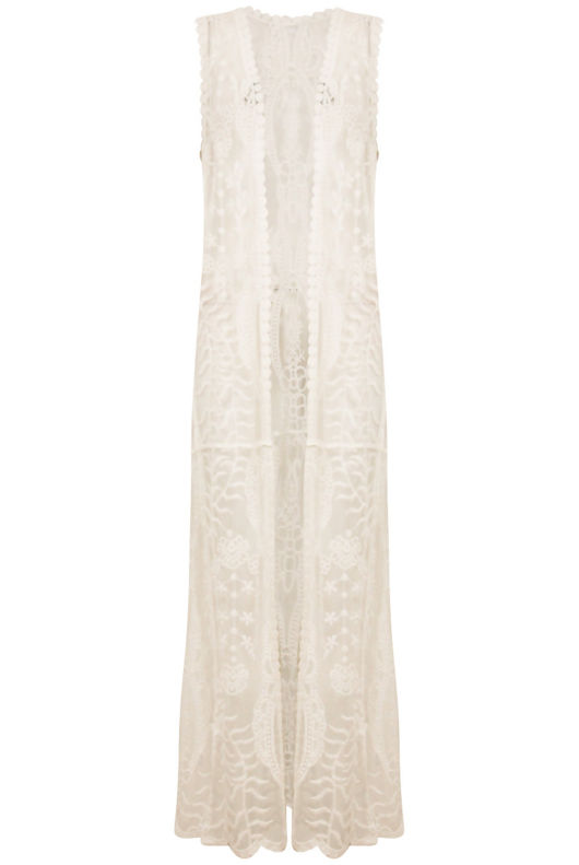 Cream Crochet Maxi Wais-tcoat 