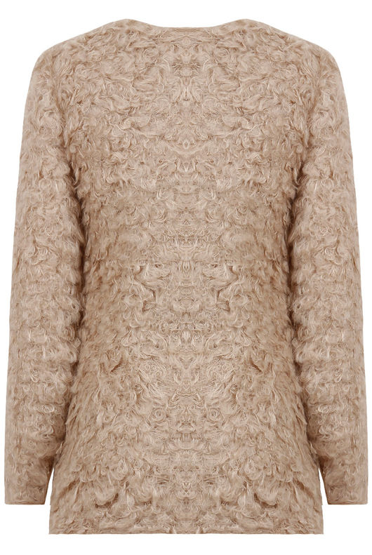 Beige Zip Up Side Pocketed Fur Jacket 