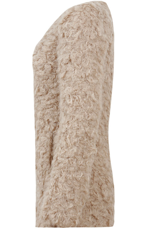 Beige Zip Up Side Pocketed Fur Jacket 