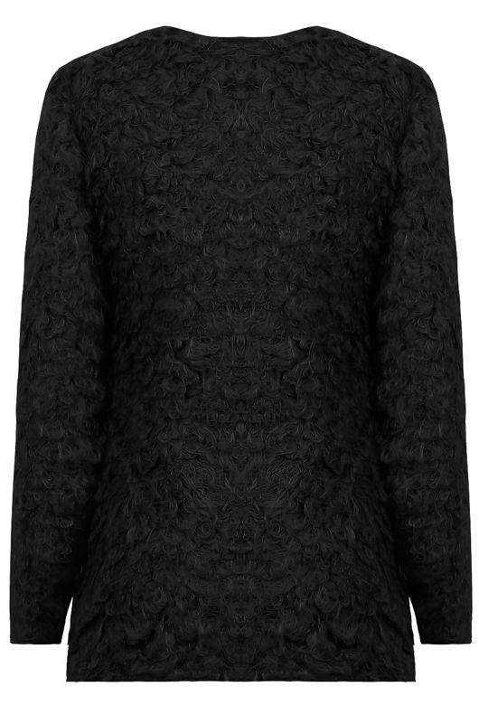Black Zip Up Side Pocketed Fur Jacket 