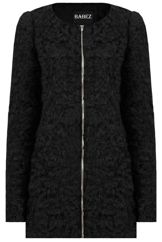 Black Zip Up Side Pocketed Fur Jacket 
