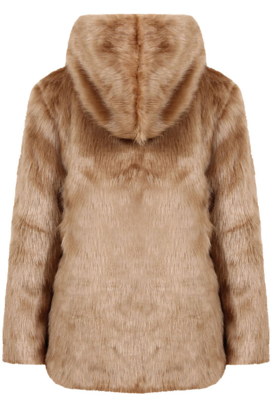Mocha Faux Fur Buttoned Up Hooded Jacket