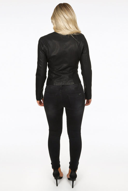 Faux Leather Black Stone Trim Jacket