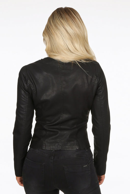 Faux Leather Black Stone Trim Jacket