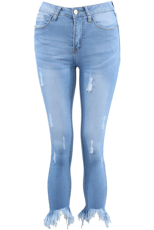 Washed Frayed Ankle Cropped Jeans
