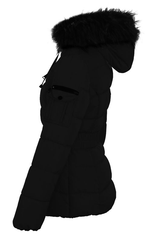 Black Fur Trim Puffer Jacket 