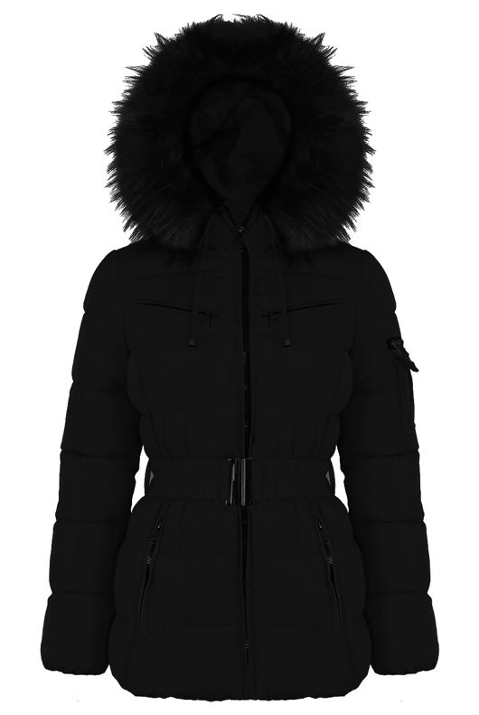 Black Fur Trim Puffer Jacket 