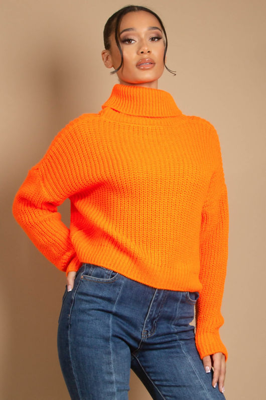 Coral Roll Neck Knitted Jumper