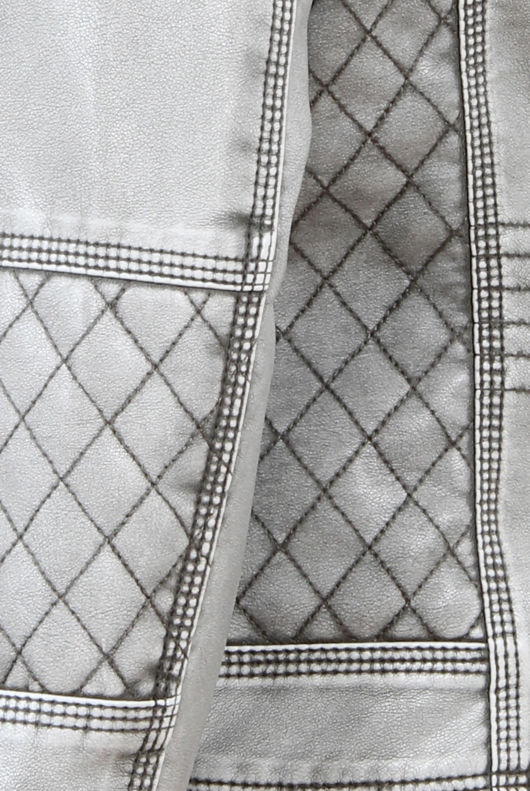 Grey Distressed Leather Stiched Pattern Jacket