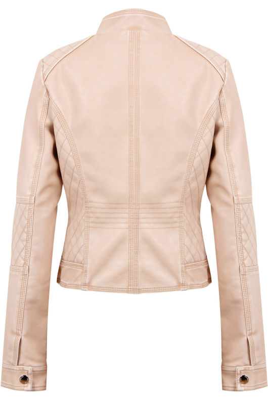Peach Distressed Leather Stiched Pattern Jacket