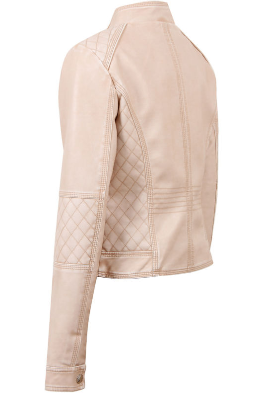 Peach Distressed Leather Stiched Pattern Jacket