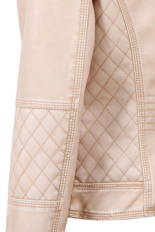 Peach Distressed Leather Stiched Pattern Jacket