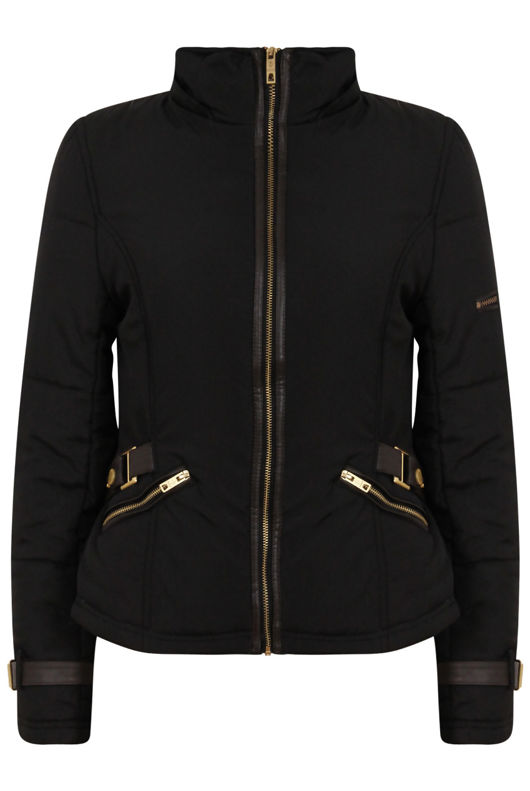 Black Waist Belt Fur Hood Premium Jacket