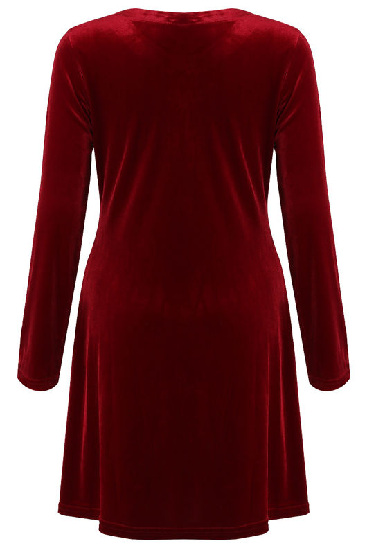 Burgundy Velvet Embroidered Swing Dress