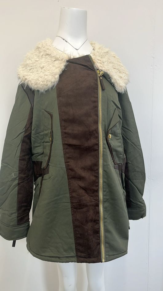 Khaki  Parka Jacket With Cream Fur 