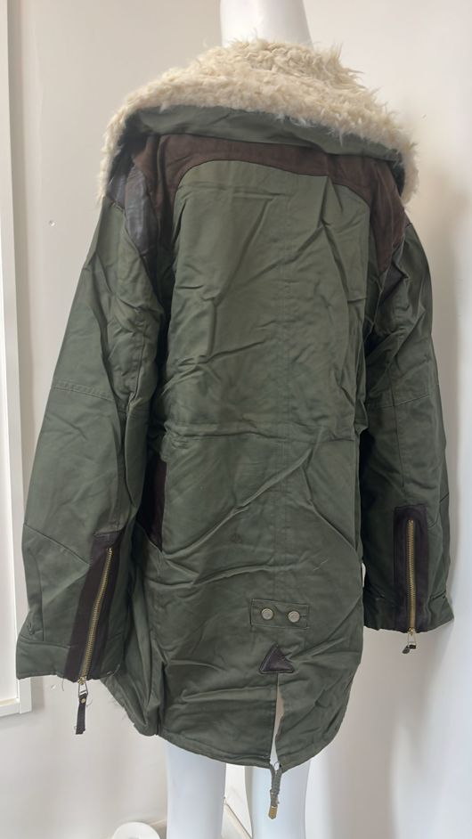 Khaki  Parka Jacket With Cream Fur 