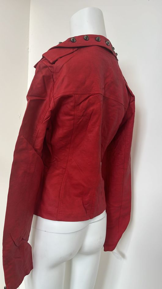 Red Studded Trim Biker Jacket