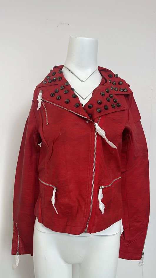 Red Studded Trim Biker Jacket