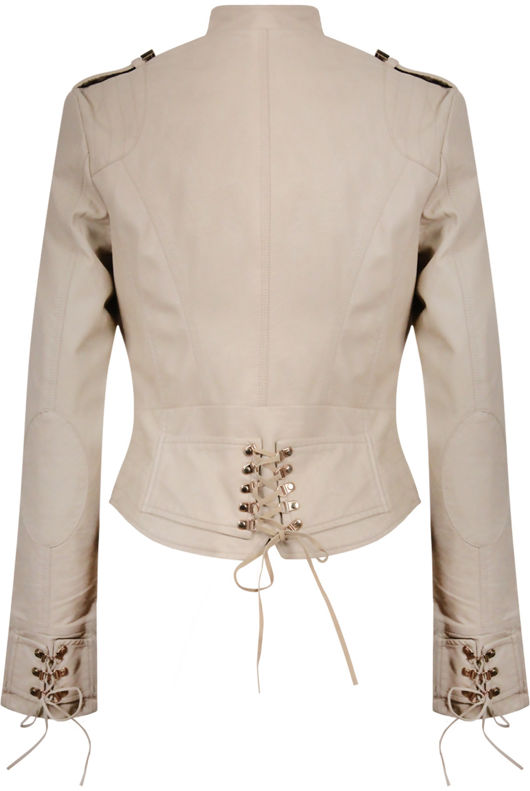 Nude Lace Fastening PU Biker Jacket