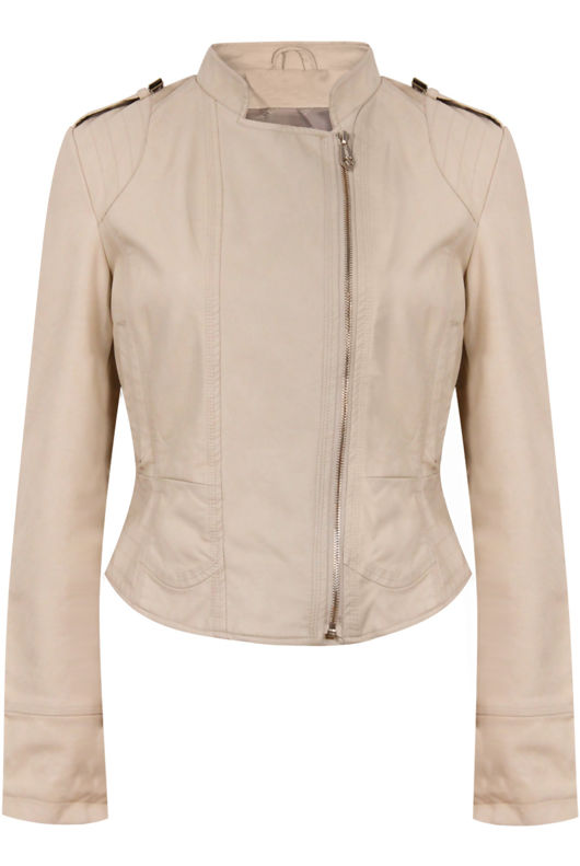 Nude Lace Fastening PU Biker Jacket