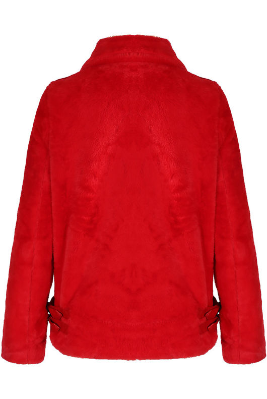 Red Fleece PU Trim Zip Up Jacket