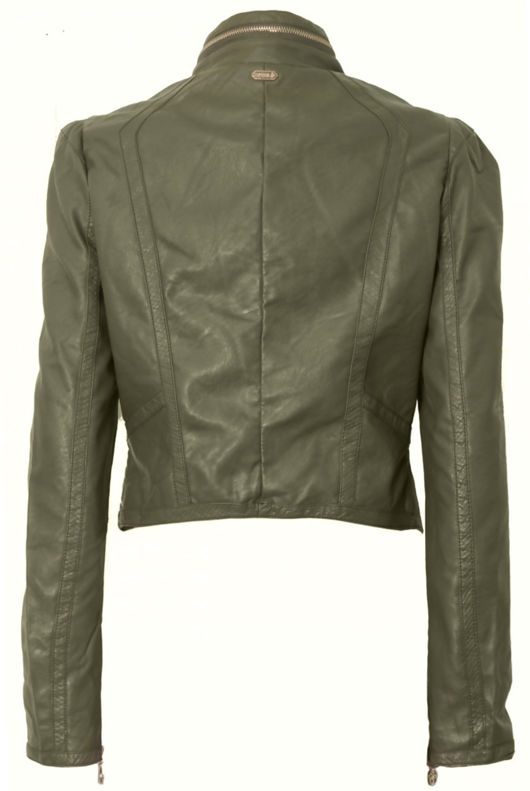 Khaki PVC Fitted Biker Jacket