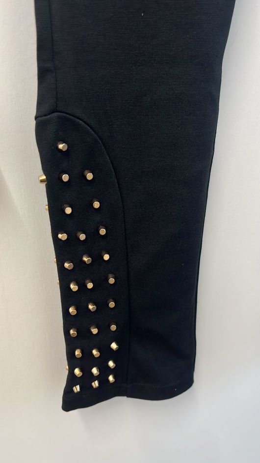 Black Stretch Golden Studs Button Legging 