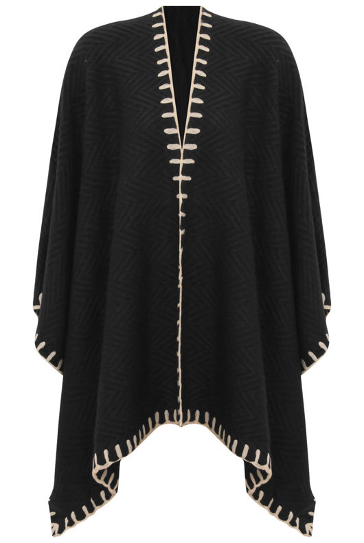 Black Knitted Contrast Border Capes