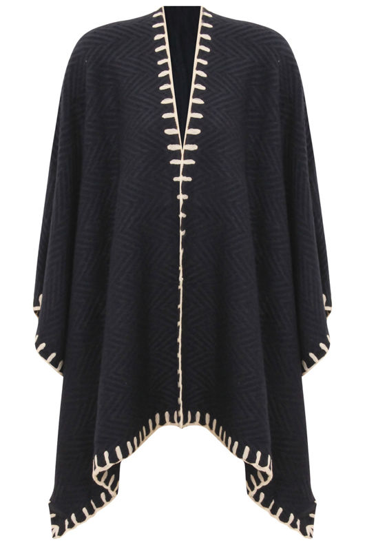 Navy Knitted Contrast Border Capes