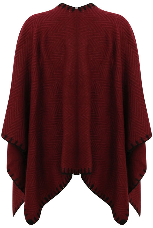 Wine Knitted Contrast Border Capes