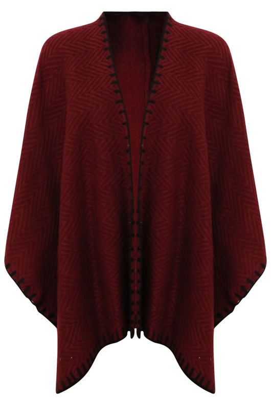 Wine Knitted Contrast Border Capes
