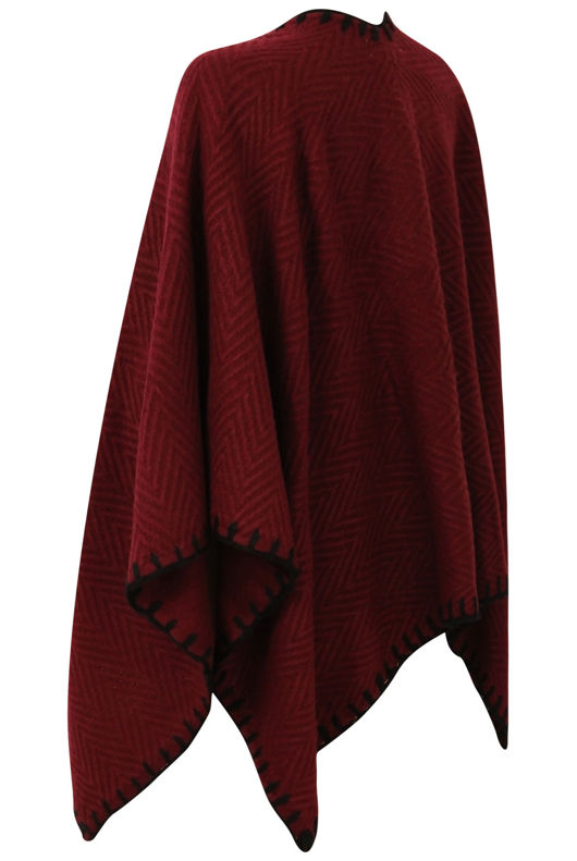 Wine Knitted Contrast Border Capes
