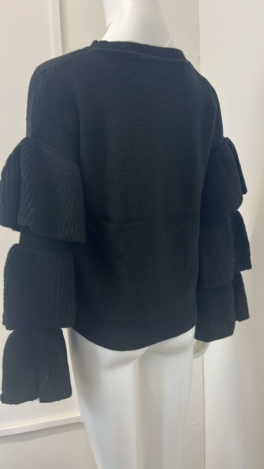 Black Knitted Jumper With Frill Sleeve