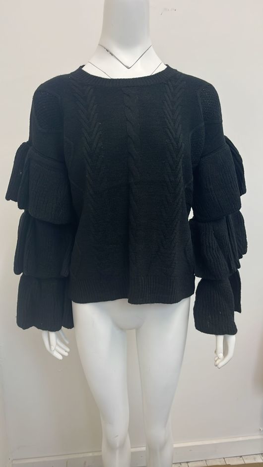 Black Knitted Jumper With Frill Sleeve