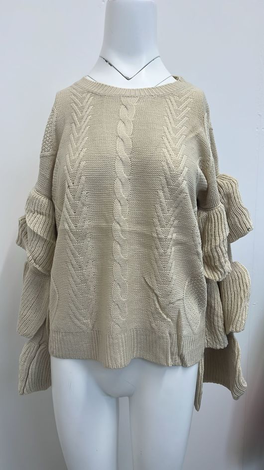 Cream Knitted Jumper With Frill Sleeve