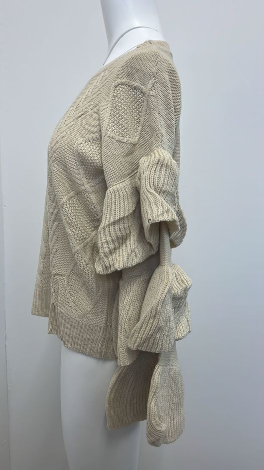 Cream Knitted Jumper With Frill Sleeve