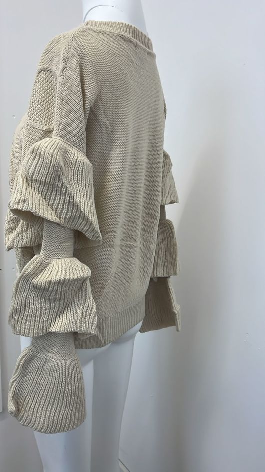 Cream Knitted Jumper With Frill Sleeve