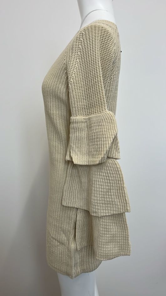 Cream Knitted Jumper Dress With Frill Sleeve