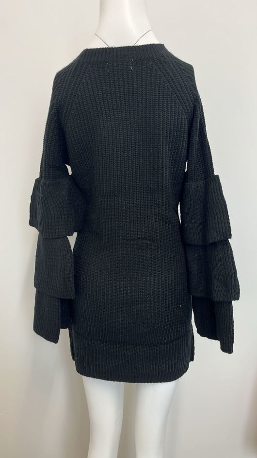 Black Knitted Jumper Dress With Frill Sleeve