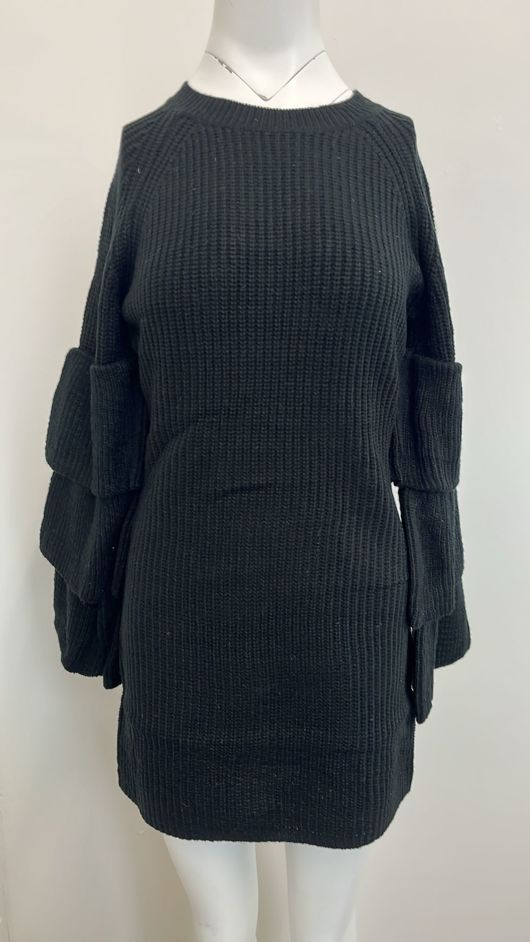 Black Knitted Jumper Dress With Frill Sleeve