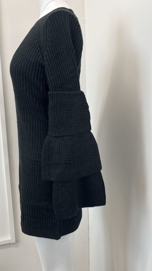 Black Knitted Jumper Dress With Frill Sleeve