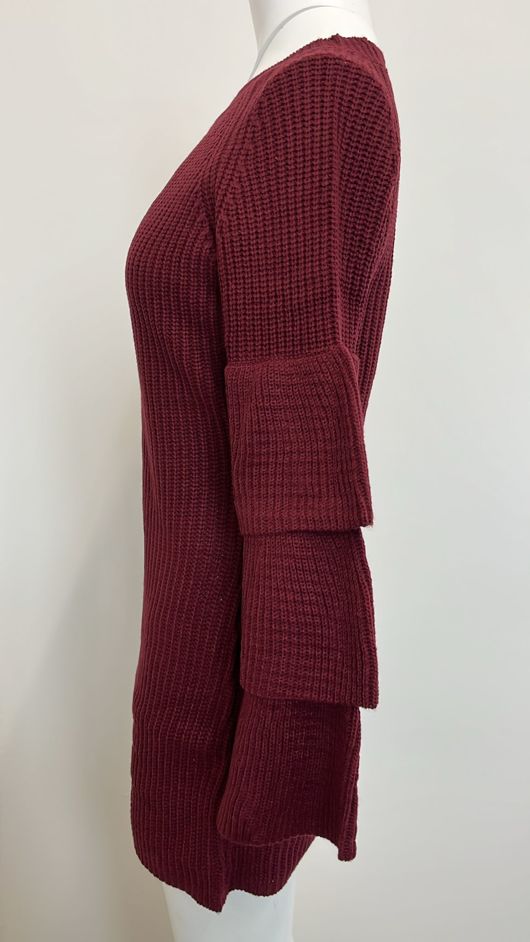 Navy Knitted Jumper Dress With Frill Sleeve