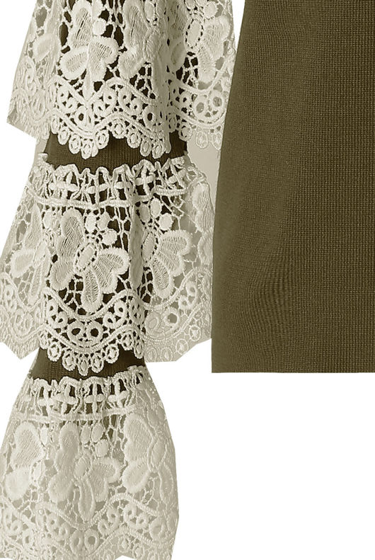 Khaki Layered Lace Bell Sleeve Jumper 