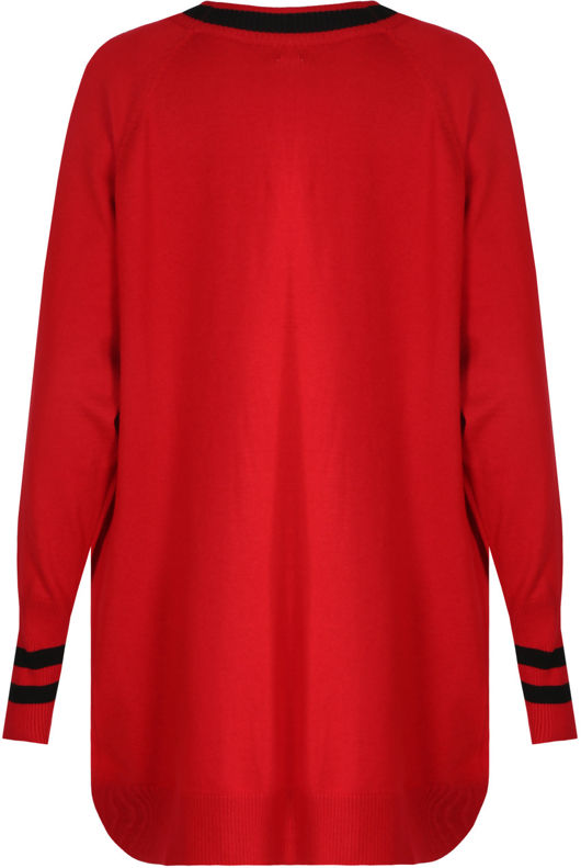 Red Knitted Contrast Oversize Cardigans