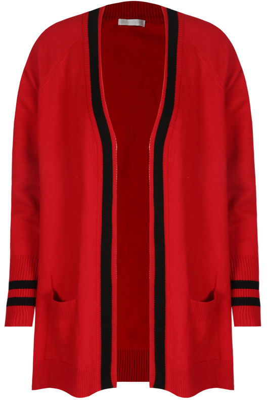 Red Knitted Contrast Oversize Cardigans