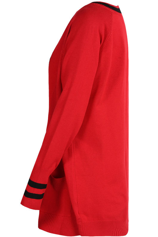 Red Knitted Contrast Oversize Cardigans