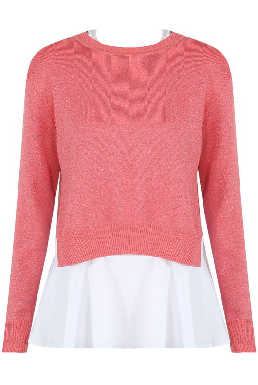 Pink Back Slit Lined Peplum Hem Jumper 