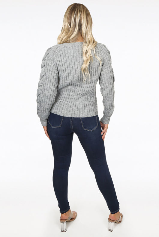 Grey Jumper With Braided Sleeve