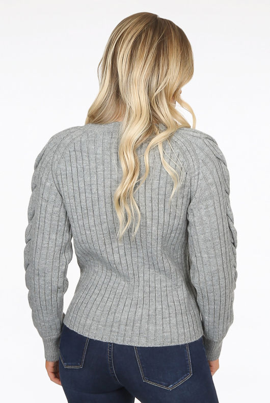 Grey Jumper With Braided Sleeve