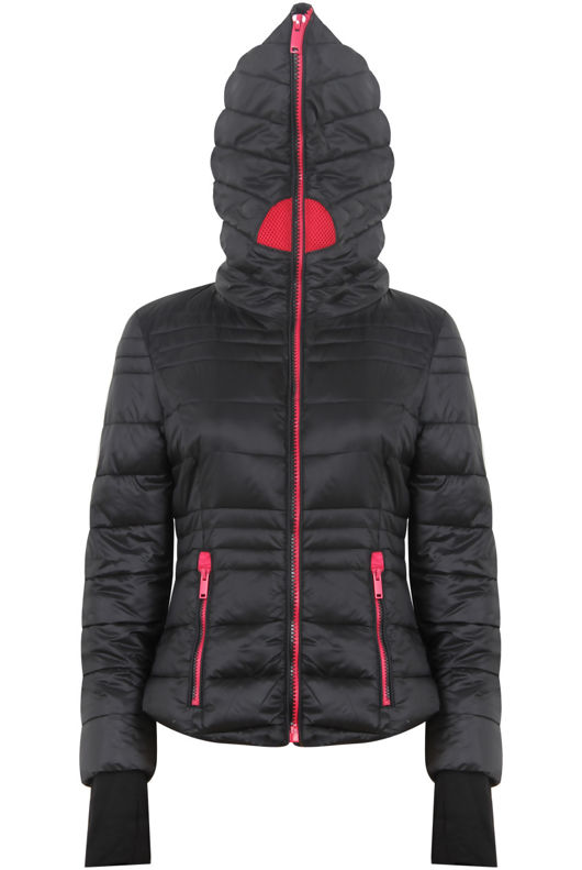 Black Full Zipped Hooded Puffer Jacket